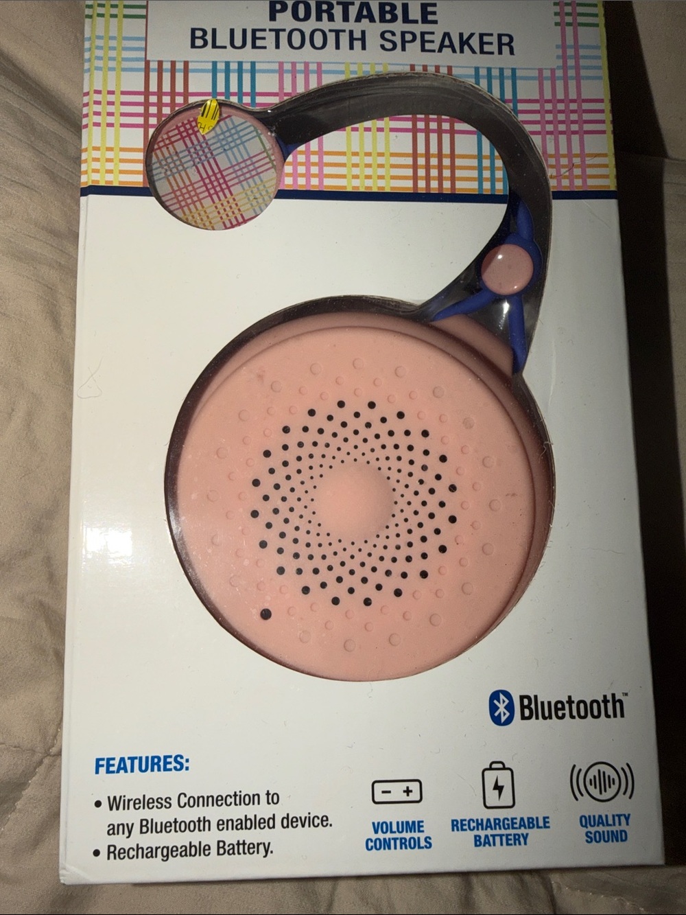 Pink portable speaker